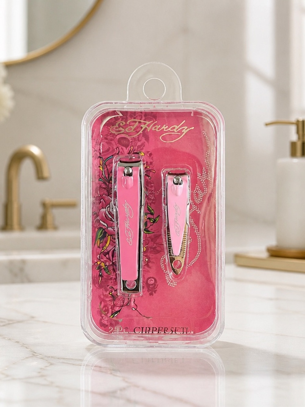 Ed Hardy Pink 2 Pc Nail Clipper Set Manicure Tools New